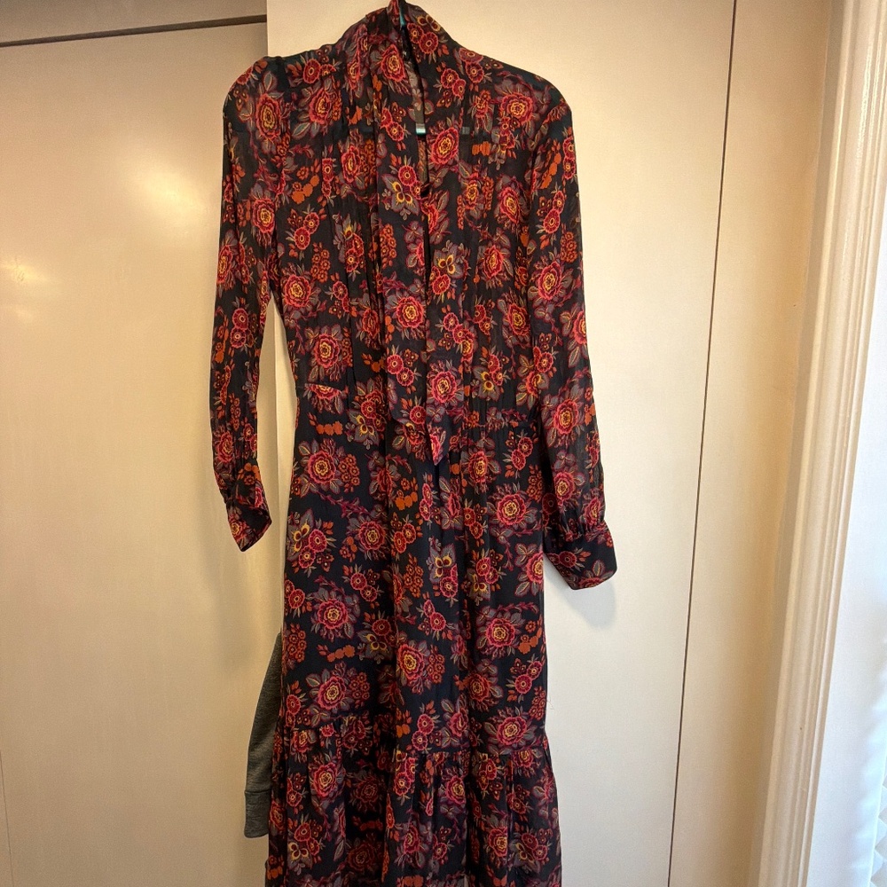 Paige printed tie neck dress